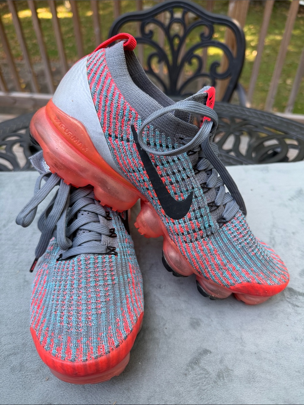 Nike Men’s VaporMax Flyknit Athletic Shoes — Gray & Red
